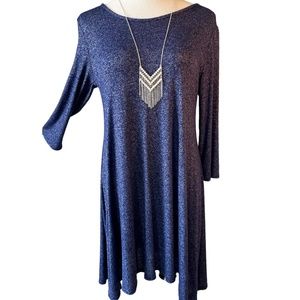 NWOT SUPER SOFT DRESS IN HEATHERED NAVY BLUE 3/4 SLEEVES & CRISS…